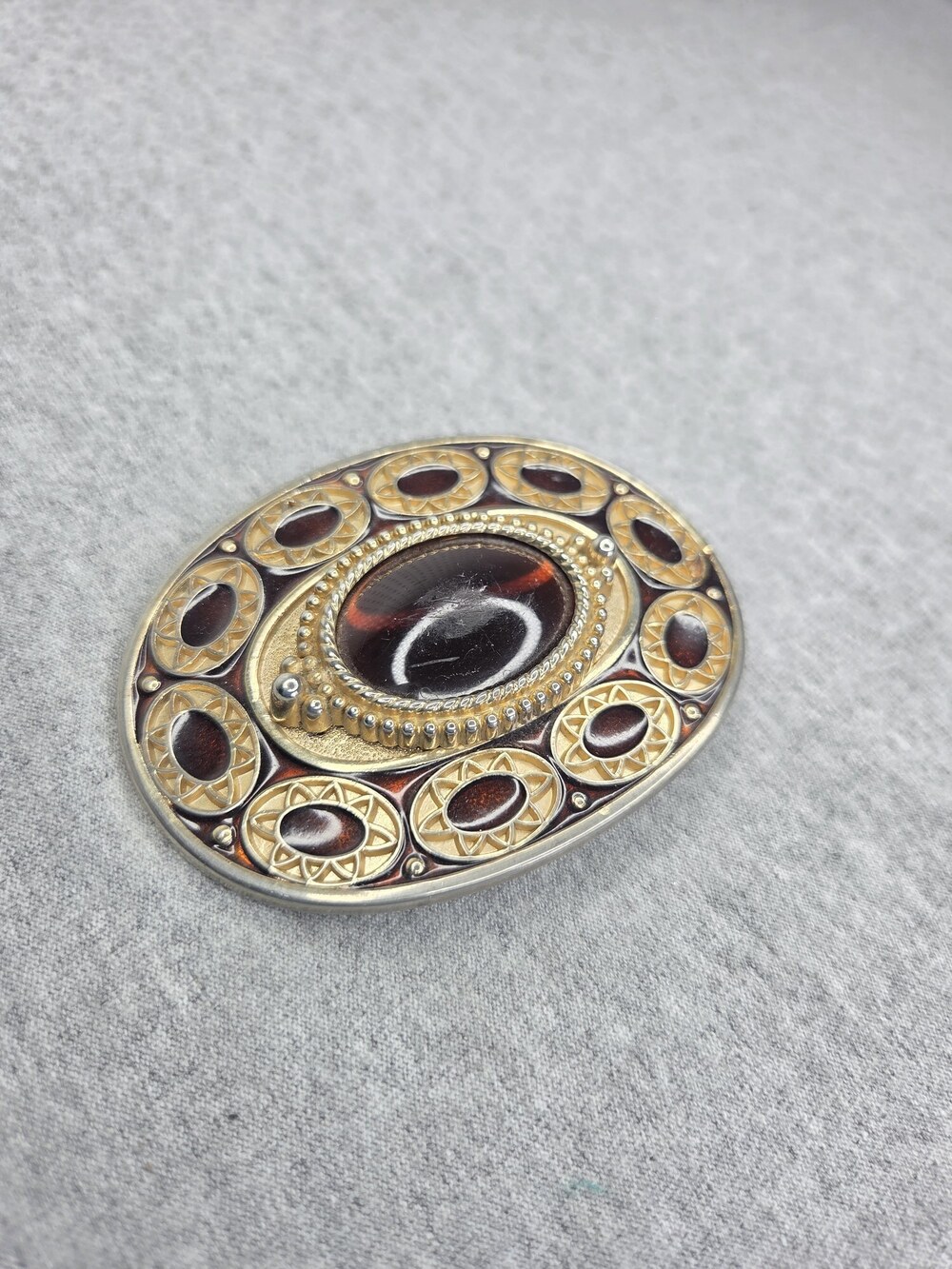 Vintage Ornate Belt Buckle Large Domed Cabochon Accent Stones Womens Statement - Picture 2 of 8